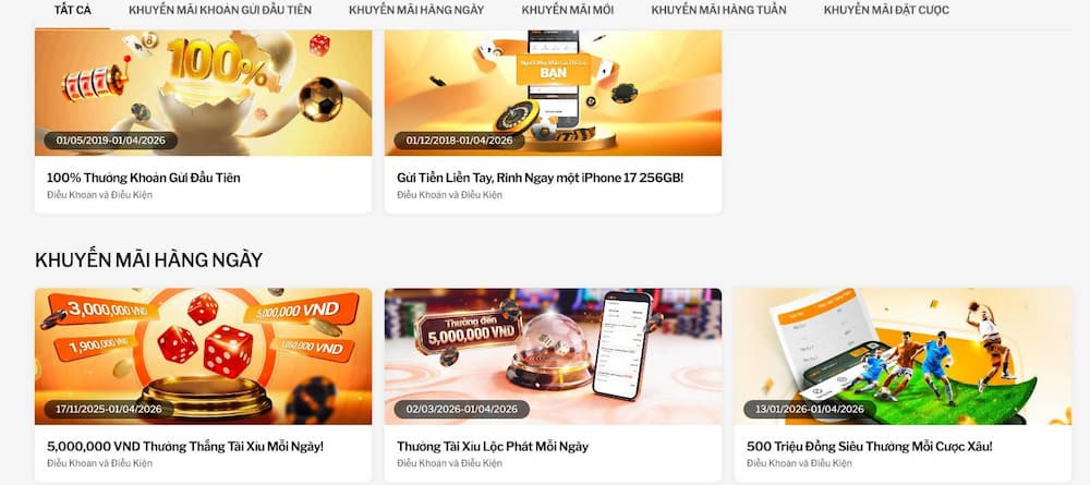 Giao diện trang khuyến mãi 188BET